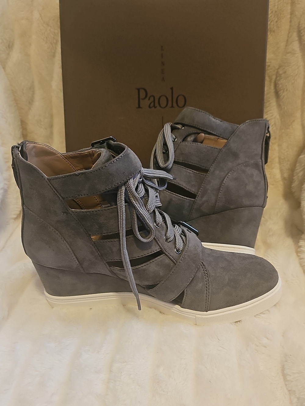 Paolo Gray Suede Lace-Up Wedge Sneakers